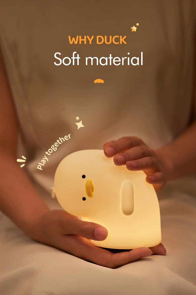 Cute Duck LED Night Light USB Rechargeable Nightlights Silicone Lamp Touch Soft Mood Light Child Kid Gift Bedroom Decor