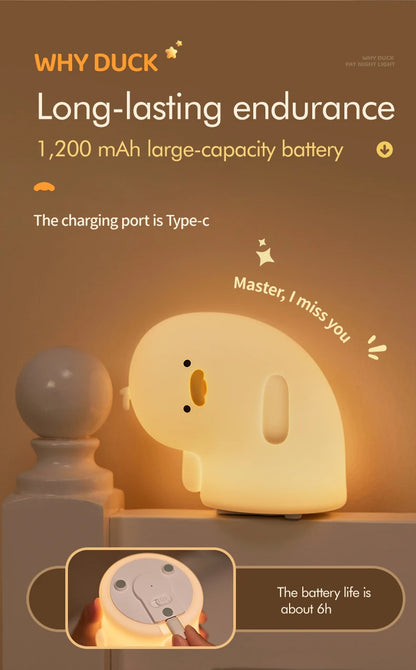 Cute Duck LED Night Light USB Rechargeable Nightlights Silicone Lamp Touch Soft Mood Light Child Kid Gift Bedroom Decor
