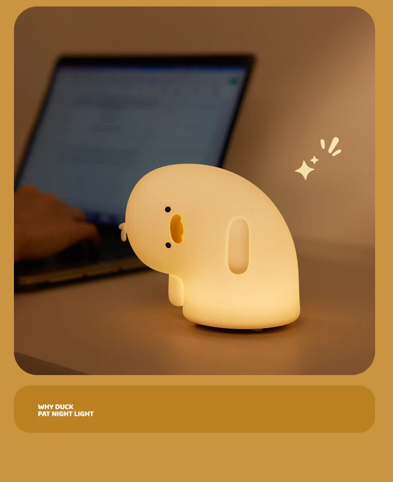 Cute Duck LED Night Light USB Rechargeable Nightlights Silicone Lamp Touch Soft Mood Light Child Kid Gift Bedroom Decor