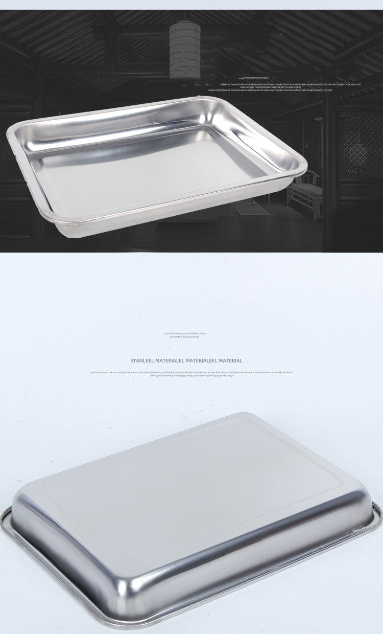 Stainless Steel Storage Trays Square Plate Thickening Pans Rectangular Tray Barbecue Deep Rice Dishes Bbq Kitchen Accessories